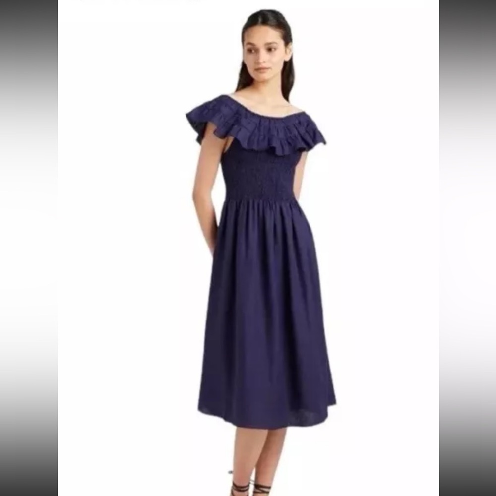 Hill House Women’s Akilah Linen Midi Nap Dress Navy Blue XS